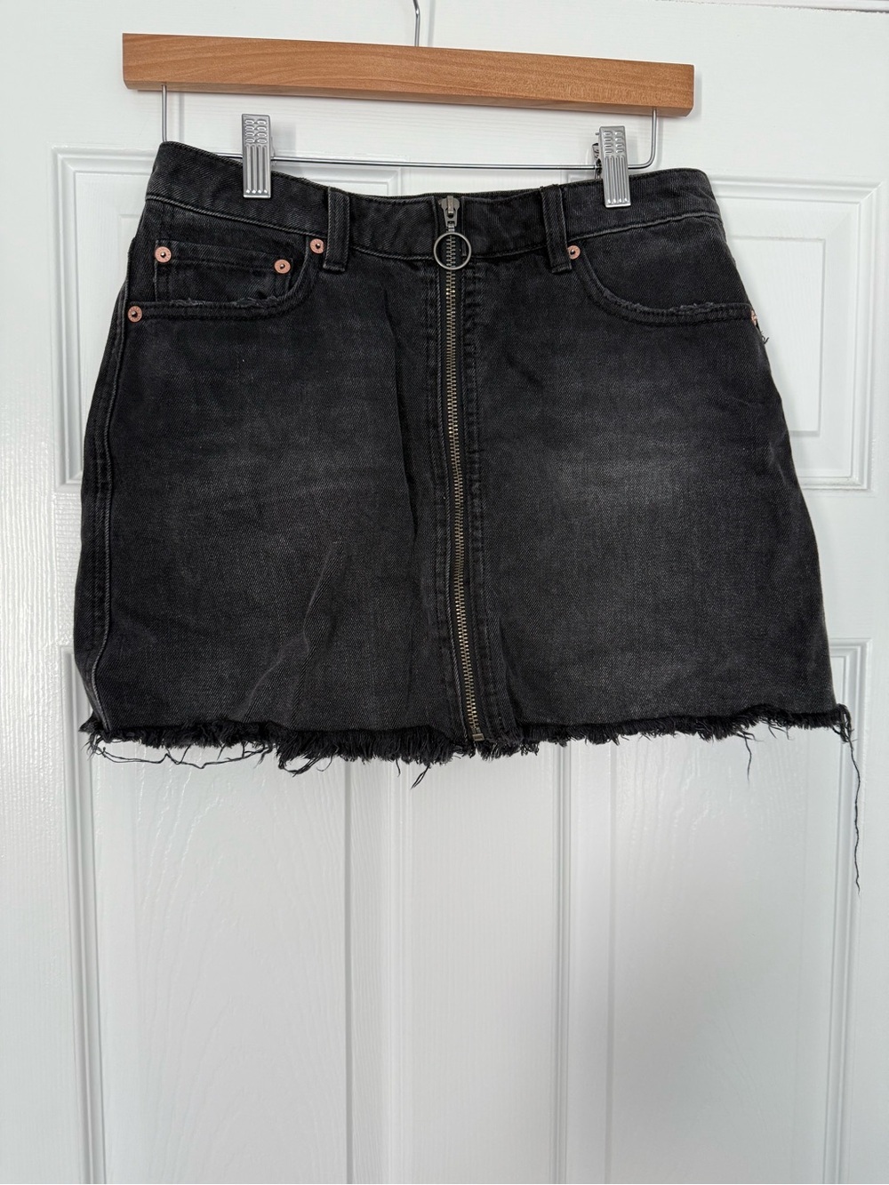 Free people Black Denim Zip-Front Mini Skirt- size 26